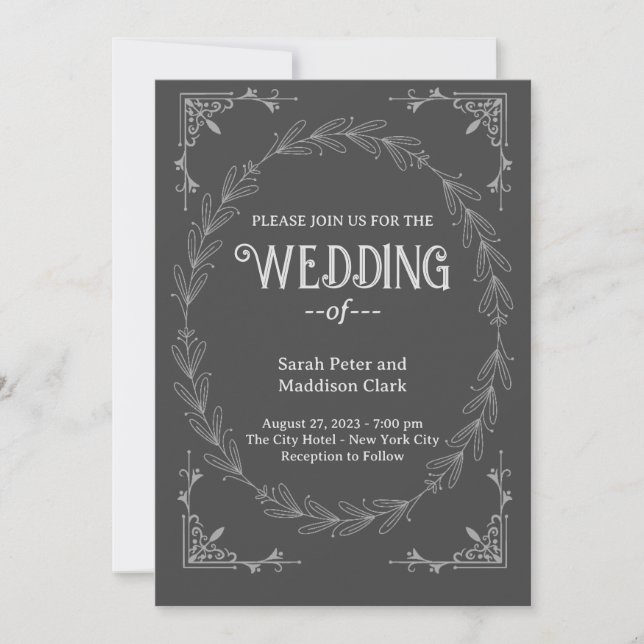 Elegant Typografi Klassisk svartvit bröllop Inbjudningar (Framsida)