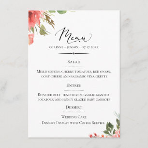 Elegant typografi Korall Blommig Bröllop Meny