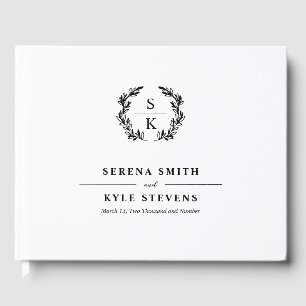 Elegant Typografi Laurel Utandning Monogram Bröllo Gästböcker