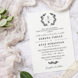 Elegant Typografi Laurel Utandning Monogram Bröllo Inbjudningar