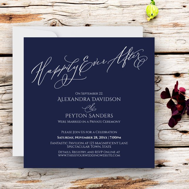 Elegant Typografi lyckligtvis efter enkel marin fl Inbjudningar (Skapare uppladdad)