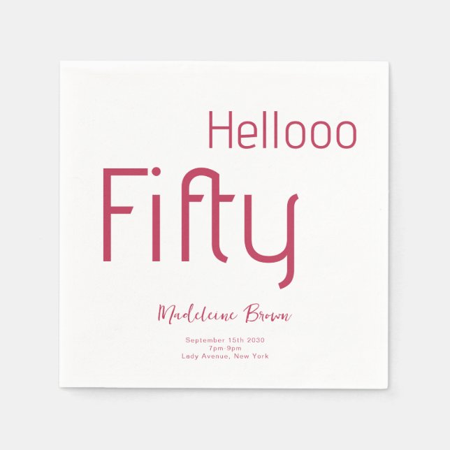 Elegant Typografi Magenta 50:e födelsedagen Pappersservett (Framsidan)
