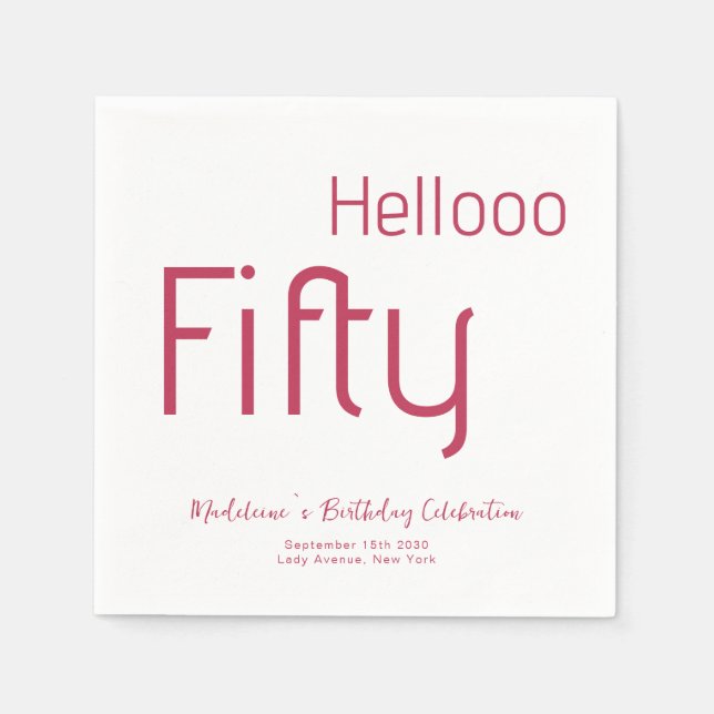 Elegant Typografi Magenta Modern 50:e födelsedag Pappersservett (Framsidan)