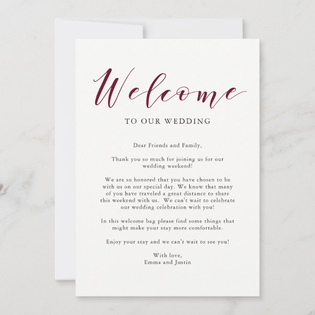 Elegant typografi Marsala bröllop välkomstbrev Inbjudningar (Framsida)