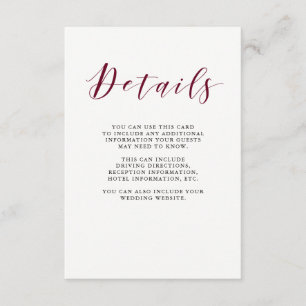 Elegant typografi Marsala-gästinformation Tilläggskort