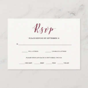 Elegant Typografi Marsala OSA med val av måltid Kort