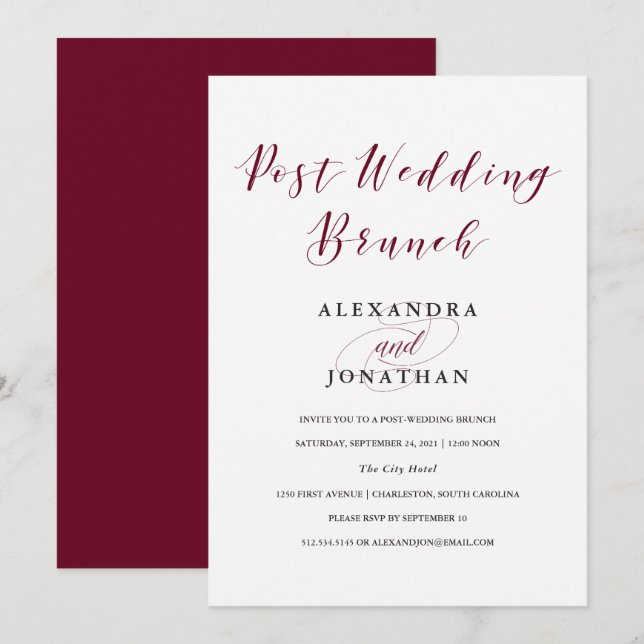 Elegant Typografi | Marsala Post Bröllop Brunch Inbjudningar (Fram/baksida)