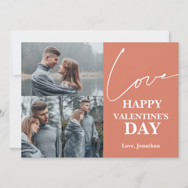 Elegant Typografi med Valentines day par 3-foto Julkort (Framsida)