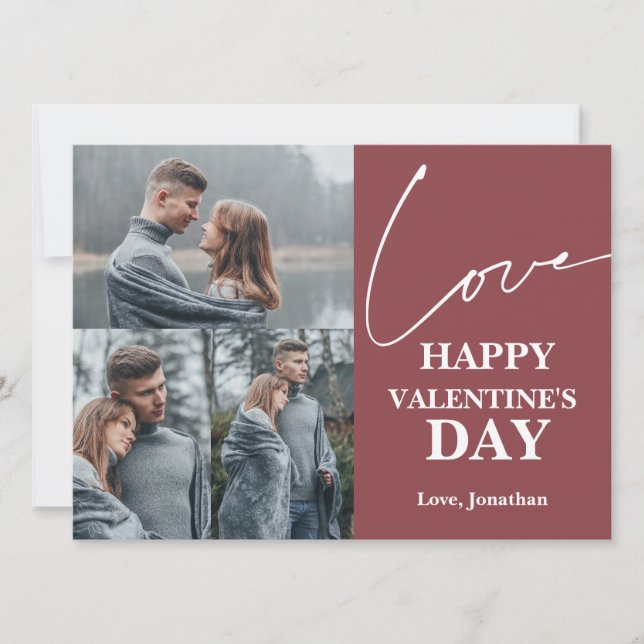 Elegant Typografi med Valentines day par 3-foto Julkort (Framsida)