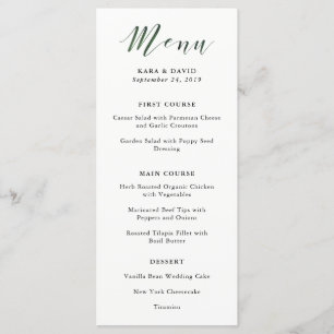Elegant Typografi Menyn Djup Grönt Bröllop Meny
