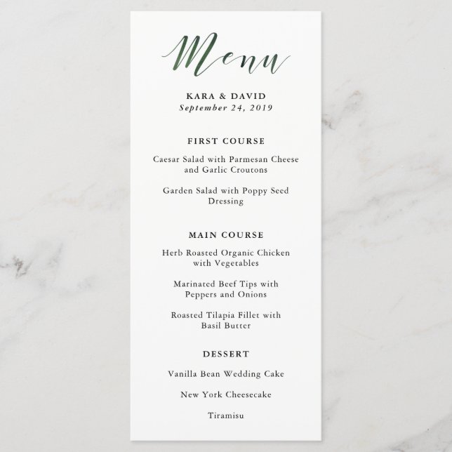 Elegant Typografi | Menyn Djup Grönt Bröllop Meny (Framsida)