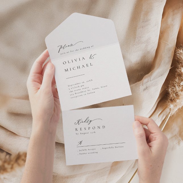 Elegant Typografi Modern Bröllop (Simply Elegant Typography Modern Wedding All In One Invitation)