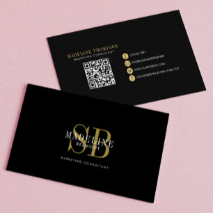 Elegant Typografi Monogram Black Guld QR-kod Visitkort