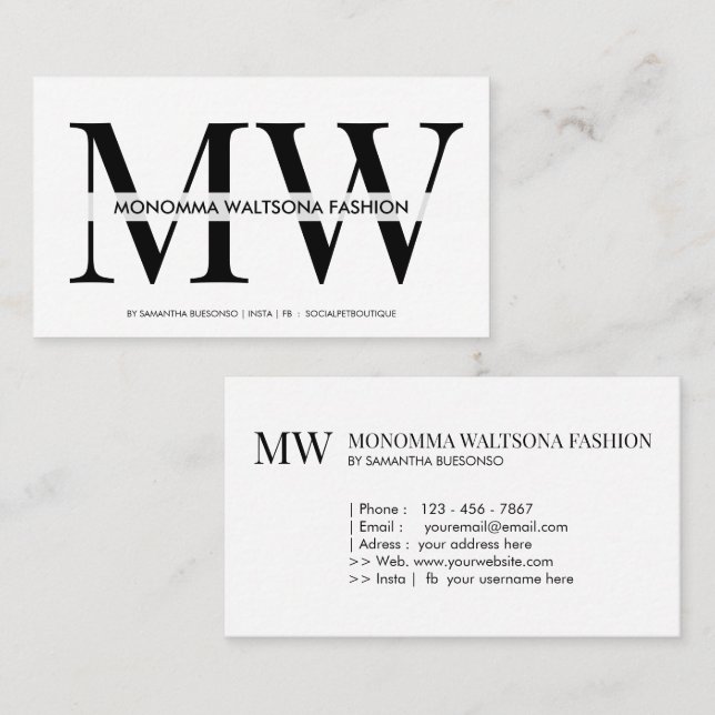 Elegant typografi monogram bokstavsnamn visitkort (Fram/baksida)