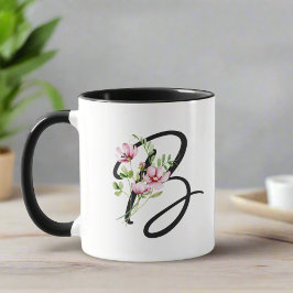 Elegant Typografi Monogram Initial B-Blommigt Mugg