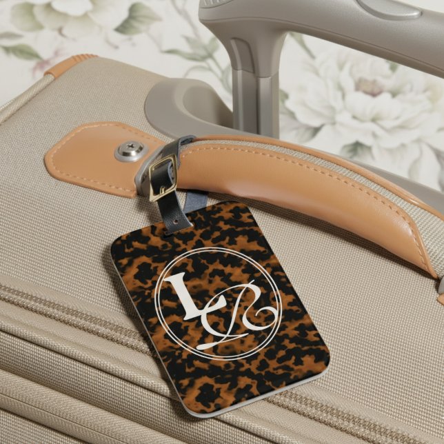 Elegant Typografi Monogram Tortoise Snäcka Bagagebricka (Add a touch of charm to your luggage with this Elegant Monogram Tortoise Shell Luggage Tag!)