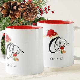 Elegant Typografi Namn Initial Brev O Jul Två-Tonad Mugg