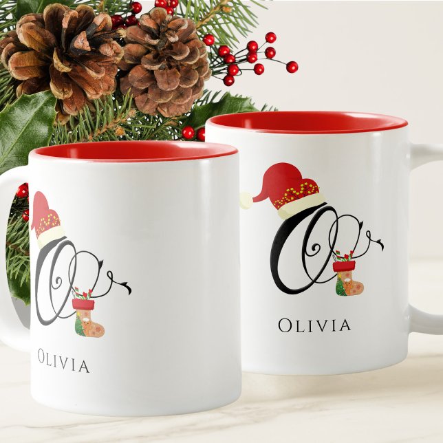 Elegant typografi Namn Initialbokstav O Jul Två-Tonad Mugg (Skapare uppladdad)