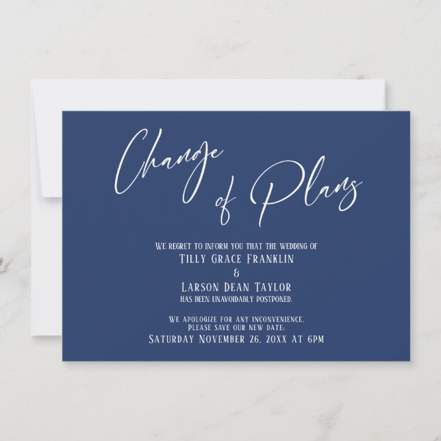 Elegant typografi Planändring Navy Card Inbjudningar (Framsida)
