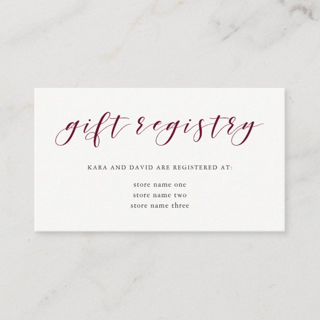 Elegant Typografi | Registrering av Marsala Gift-r Tilläggskort (Framsida)