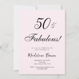 Elegant Typografi Rosa Black 50:e födelsedagen Inbjudningar