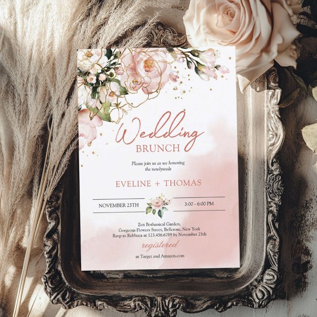 Elegant typografi  rosa boho bröllop brunch inbjudningar (Elegant typography blush pink boho wedding brunch invitation)