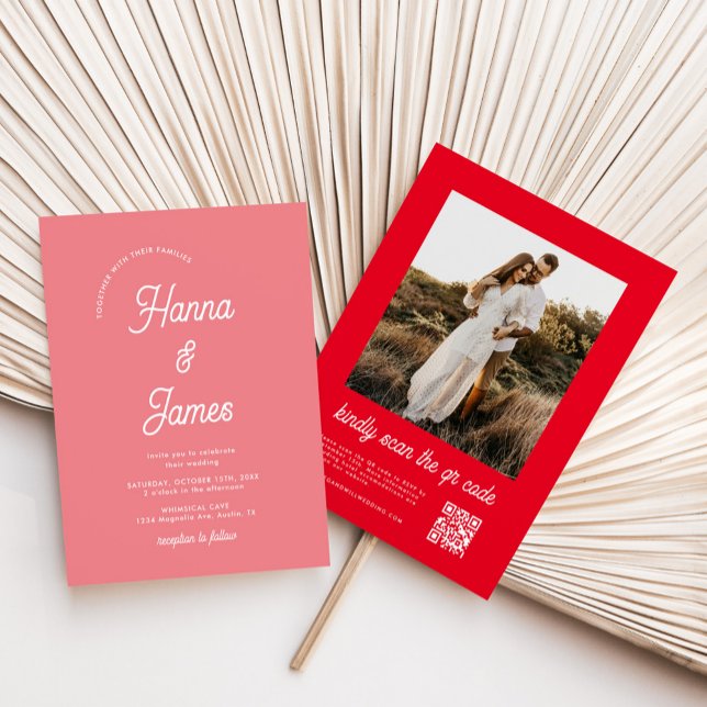 Elegant Typografi Rosa Retro Bröllop Inbjudningar (Skapare uppladdad)