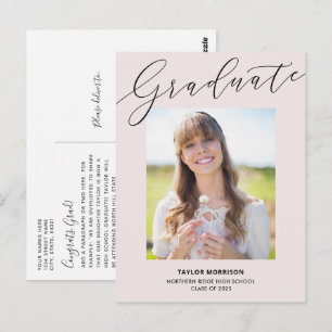 Elegant typografi rosablommig rosa och svart exame vykort