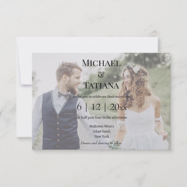 elegant typografi rsvp qr-kod 2 bilder bröllop  inbjudningar (Framsida)