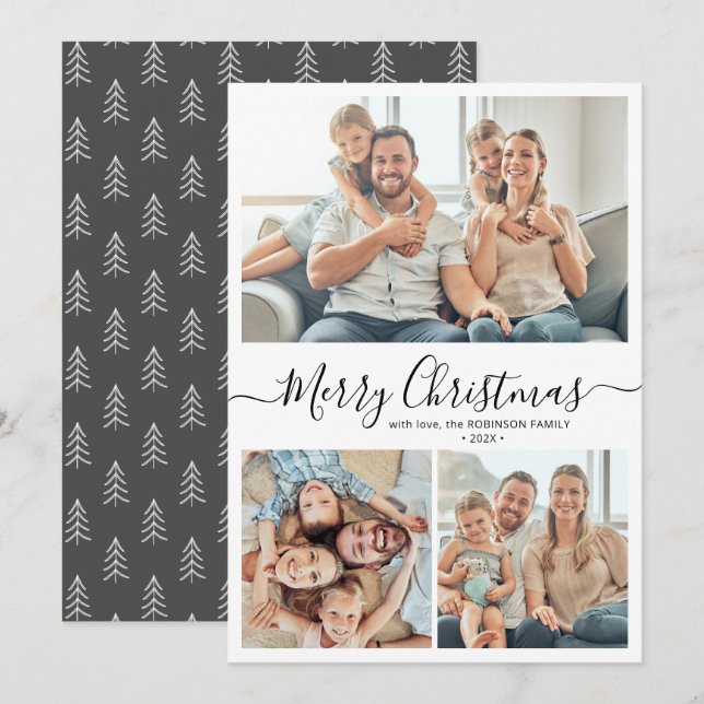 Elegant Typografi Rustic 3 Multi Photo jul Julkort (Fram/baksida)