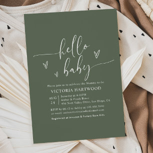 Elegant typografi Sage Green Baby Shower Inbjudningar