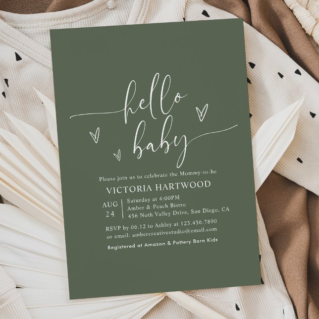 Elegant typografi Sage Green Baby Shower Inbjudningar (Skapare uppladdad)