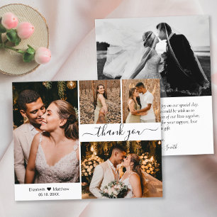 Elegant Typografi Skript Bröllop 4 Photo Collage Tack Kort