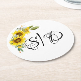Elegant-typografi solblommor bröllop underlägg papper rund