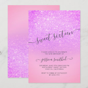 Elegant typografi söta 16 för purpurfärgat inbjudningar