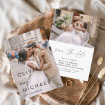 Elegant Typografi Spara datum för fotominimalistis Spara Datumet<br><div class="desc">Bröllop spara datum-kort som har ett foto på framsidan och baksidan. Spara datumkorten innehåller en modern handskriven kursiv skripttypografi som är elegant,  enkel och modern till använda efter att du har minimalistisk enkel bröllopsdag firande.</div>