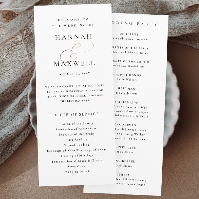 Elegant typografi Svart och vitt bröllop Program (Elegant typography gold script calligraphy wedding programs.)