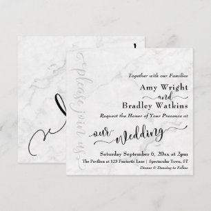 Elegant typografi svart på marmor bröllop 3 inbjudningar