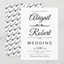 Elegant-typografi, svarta vita blommor bröllop inbjudningar