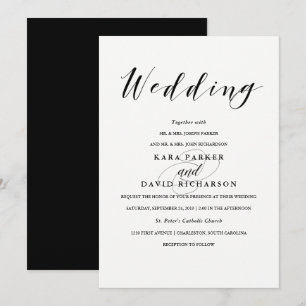 Elegant Typografi   Svartvit Bröllop Inbjudningar