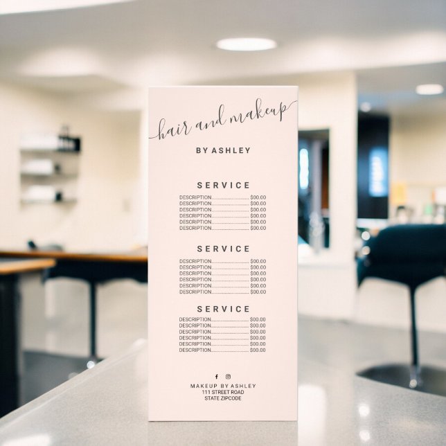 elegant typografi trendig  rosa hårkonfektion reklamkort (elegant typography trendy blush pink hair makeup rack card)