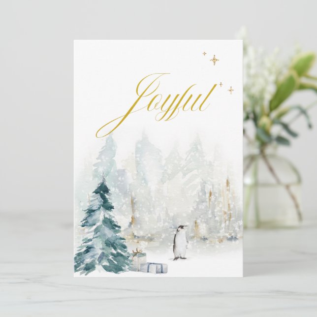 Elegant typografi vattenfärg guld bladverk snö (Stående Fram)