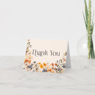 Elegant typografi Vattenfärg Höstvildblommor Tack Kort