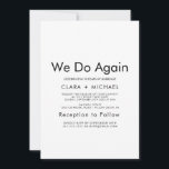 Elegant typografi "Vi gör det igen" Vigselvesförny Inbjudningar<br><div class="desc">Fira din varaktiga kärlek med denna stilrena och moderna inbjudan till vigselvesförnyelse. Med klassisk minimalistisk svart-vit typografi ger denna design en rustik boho-känsla med sin enkla men ändå eleganta look. Anpassningsbar i valfri färg kan du behålla designen snygg och raffinerad eller lägga till dina egna unika grafik och konstverk för...</div>