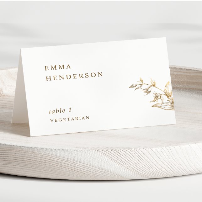 Elegant typografi Vit & Guld Bröllopsplatskort Bordsnummer (Skapare uppladdad)