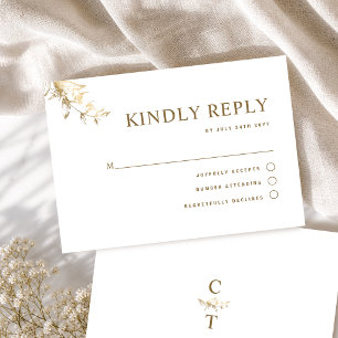 Elegant typografi, vit och guld bröllopsanmälan OSA kort