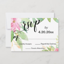 Elegant Typografi Watercolor Rosa Blommigt Bröllop OSA Kort