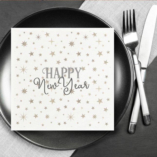 Elegant Typografi White Grått Stars Gott nytt år Pappersservett (Skapare uppladdad)