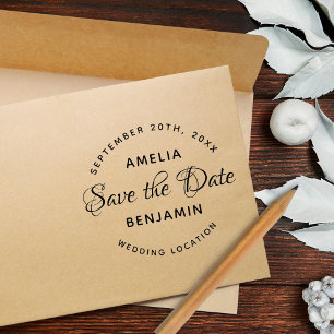 Elegant typografipersonligt bröllpspara datera stämpel