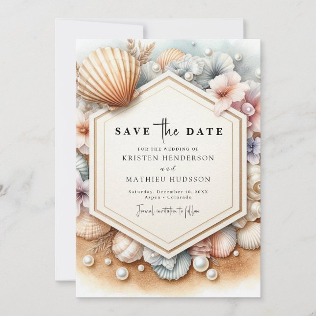 Elegant Typography Beach Wedding Spara Datumet (Framsida)